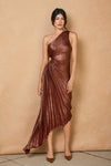 Jolana Pleated One Shoulder Asymmetrical Maxi Dress - Metallic Wine