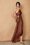 Jolana Pleated One Shoulder Asymmetrical Maxi Dress - Metallic Wine