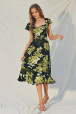 Kylla Floral Back Cut Out Midi Dress - Blue/Green