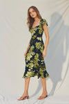Kylla Floral Back Cut Out Midi Dress - Blue/Green