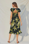 Kylla Floral Back Cut Out Midi Dress - Blue/Green