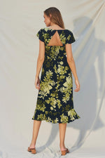Kylla Floral Back Cut Out Midi Dress - Blue/Green