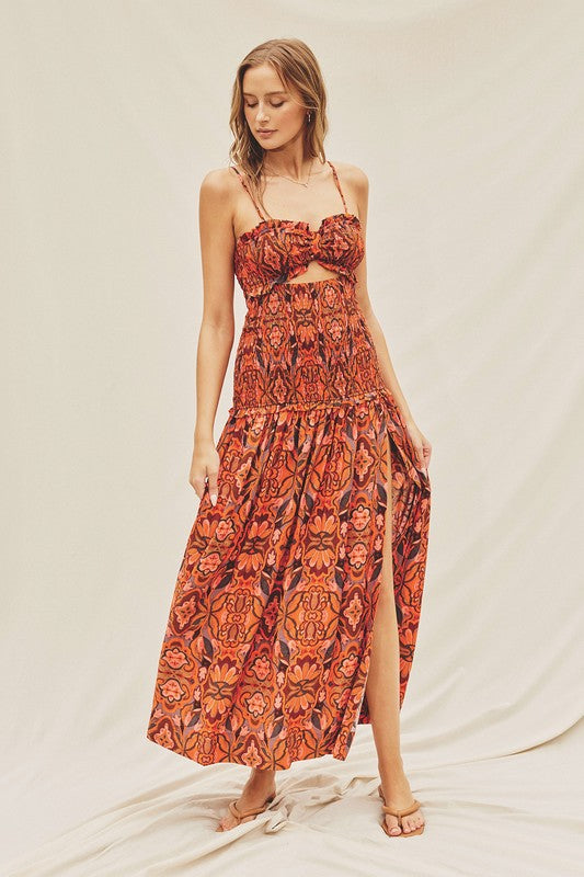 Adima Smocked Front Cut Out Maxi Dress