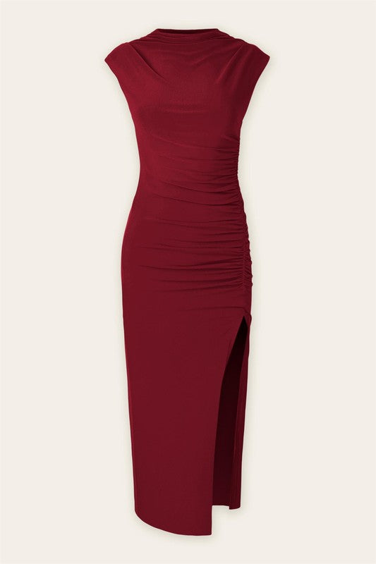 Leanna Cap Sleeve Midi Dress - Burgundy