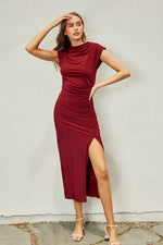 Leanna Cap Sleeve Midi Dress - Burgundy