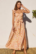 Jada Corset Flutter Sleeve Maxi Dress - Pink/Orange