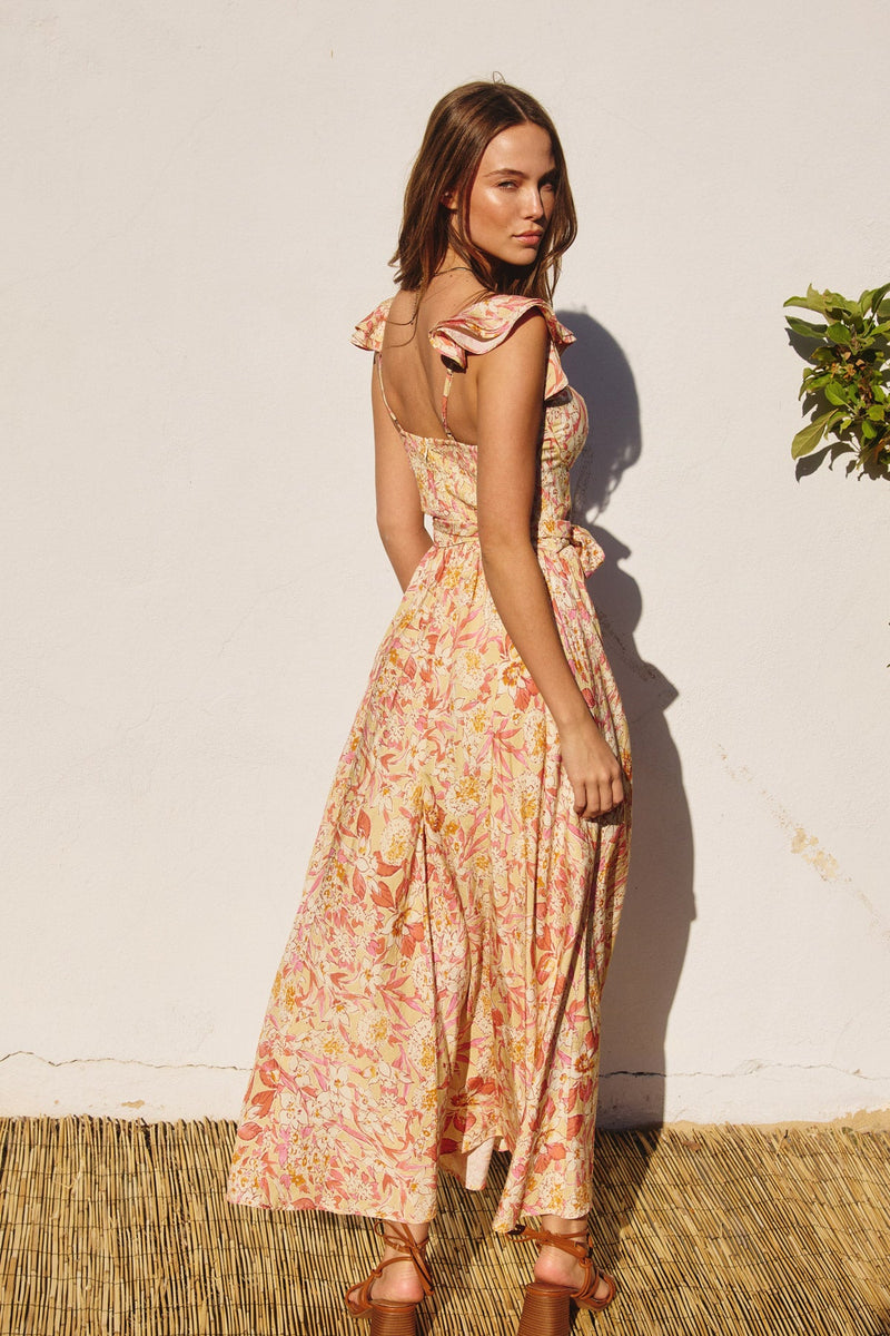Jada Corset Flutter Sleeve Maxi Dress - Pink/Orange