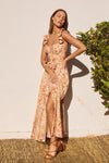 Jada Corset Flutter Sleeve Maxi Dress - Pink/Orange