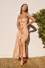 Jada Corset Flutter Sleeve Maxi Dress - Pink/Orange