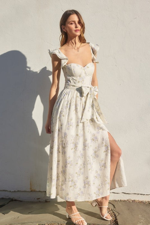 Jada Bustier Flutter Sleeve Maxi Dress - Lavender Floral