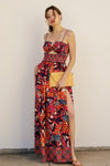 Deanie Cut Out Smocked High Slit Maxi Dress - Red/Blue/Orange