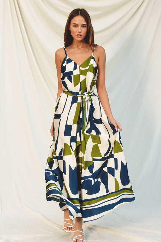 Dion Geometric Belted Maxi Dress