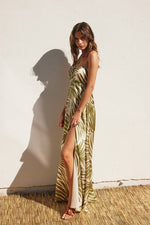 Bridgette Halter Side Slit Maxi Dress - Green Palm