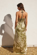 Bridgette Halter Side Slit Maxi Dress - Green Palm