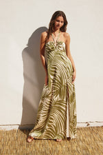 Bridgette Halter Side Slit Maxi Dress - Green Palm