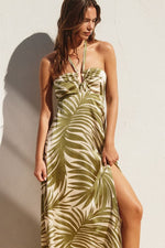 Bridgette Halter Side Slit Maxi Dress - Green Palm