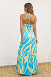 Bridgette Halter Side Slit Maxi Dress - Turquoise/Citron
