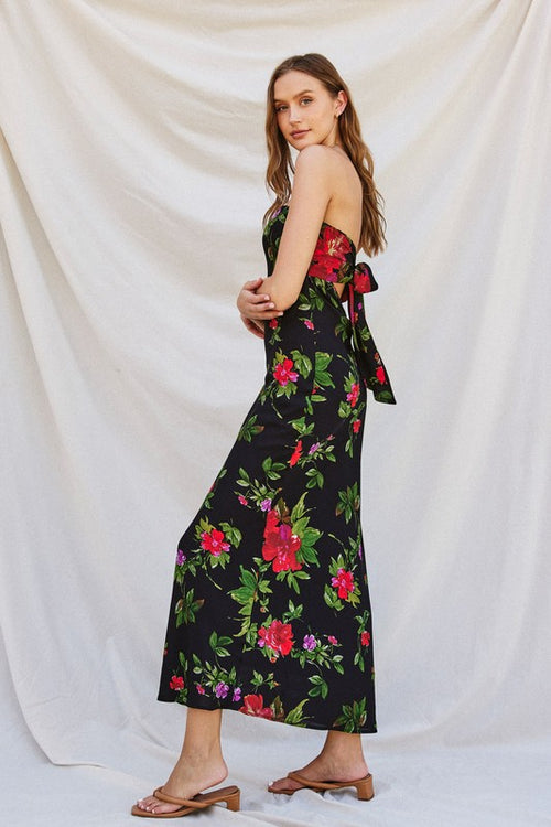 Taylor Floral Strapless Cowl Tie Back Maxi Dress - Black Floral