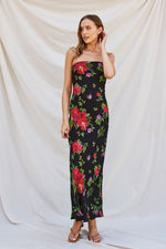 Taylor Floral Strapless Cowl Tie Back Maxi Dress - Black Floral