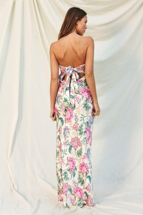 Taylor Floral Strapless Cowl Tie Back Maxi Dress