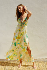 Grace Tropical Satin Knot Detail Tie Back Maxi Dress