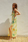 Grace Tropical Satin Knot Detail Tie Back Maxi Dress