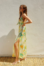 Grace Tropical Satin Knot Detail Tie Back Maxi Dress