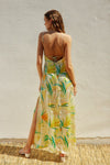 Grace Tropical Satin Knot Detail Tie Back Maxi Dress