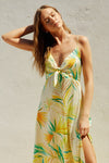 Grace Tropical Satin Knot Detail Tie Back Maxi Dress