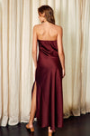 Adie Strapless Satin Side Slit Maxi Dress - Merlot