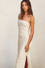 Adie Strapless Satin Side Slit Maxi Dress - Champagne