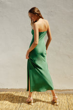 Adie Strapless Satin Side Slit Maxi Dress - Green