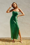 Adie Strapless Satin Side Slit Maxi Dress - Green