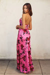 Adie Floral Strapless Satin Side Slit Maxi Dress - Rose Floral