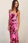 Adie Floral Strapless Satin Side Slit Maxi Dress - Rose Floral