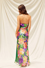 Adie Floral Strapless Satin Side Slit Maxi Dress - Floral Garden