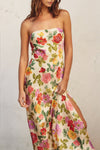 Adie Floral Strapless Satin Side Slit Maxi Dress - Floral Garden