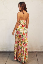 Adie Floral Strapless Satin Side Slit Maxi Dress - Floral Garden