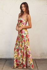 Adie Floral Strapless Satin Side Slit Maxi Dress - Floral Garden