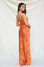 Adie Animal Print Strapless Satin Side Slit Maxi Dress - Orange/Gold