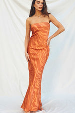 Adie Animal Print Strapless Satin Side Slit Maxi Dress - Orange/Gold