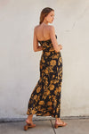 Adie Floral Strapless Satin Side Slit Maxi Dress - Black/Gold