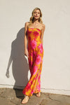 Adie Floral Strapless Satin Side Slit Maxi Dress - Tequila Sunrise