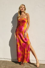Adie Floral Strapless Satin Side Slit Maxi Dress - Tequila Sunrise