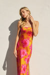 Adie Floral Strapless Satin Side Slit Maxi Dress - Tequila Sunrise