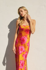 Adie Floral Strapless Satin Side Slit Maxi Dress - Tequila Sunrise