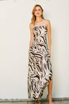 Adie Strapless Satin Side Slit Maxi Dress - Zebra Brown