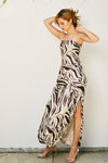 Adie Strapless Satin Side Slit Maxi Dress - Zebra Brown