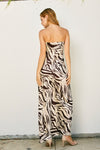 Adie Strapless Satin Side Slit Maxi Dress - Zebra Brown