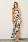 Adie Strapless Satin Side Slit Maxi Dress - Zebra Brown
